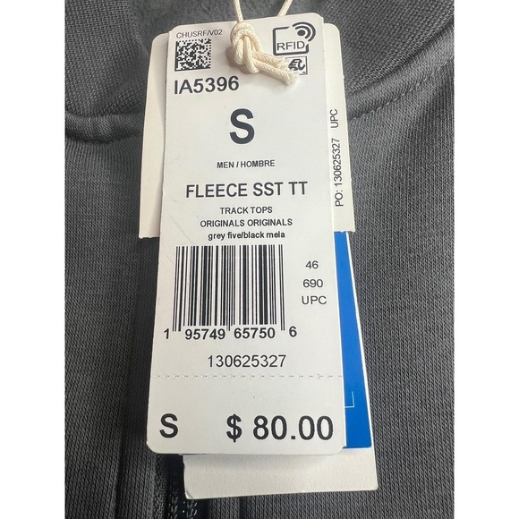 Adidas Track Jacket Mens Size S Grey White Fleece SST Bomber Full Zip Sporty Ret - Picture 3 of 6